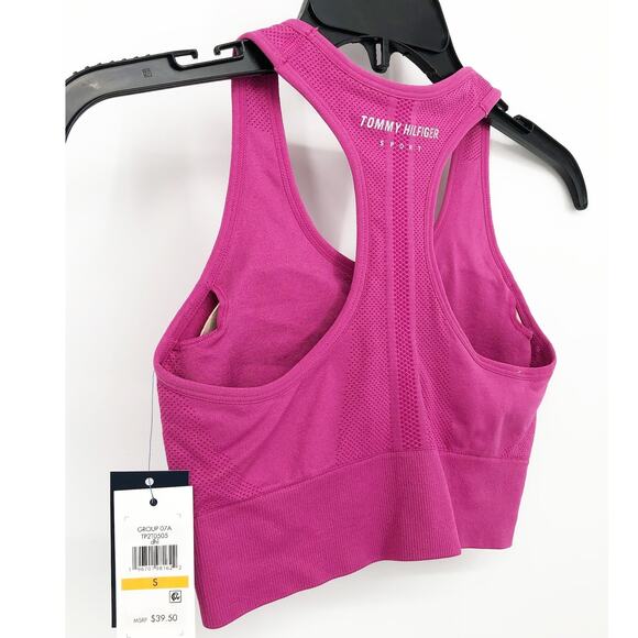 TOMMY HILFIGER SPORT Seamless Sports Bra Small Pink Dahlia Seamless Scoop NWT - Picture 7 of 14